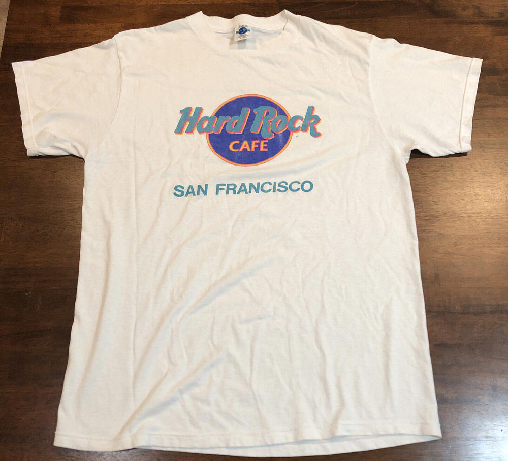 Vintage Neon Hard Rock Cafe San Francisco Tee T- Shirt USA White Large L